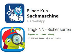Logos der Suchmaschienen Blinde Kuh und fragFinn