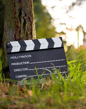 Filmklappe an einen Baum gelehnt