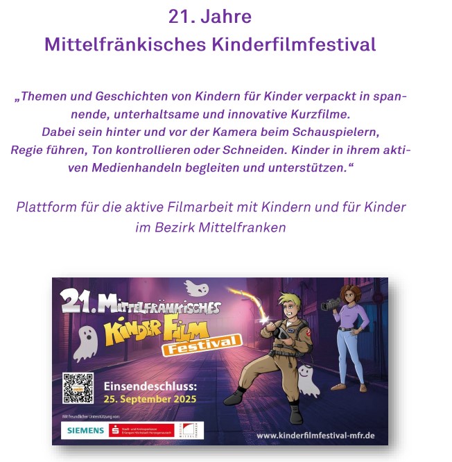 Presseinfo und Konzept des 21. Mfr. Kinderfilmfestivals [Hintergrundinfos, Kinderfilmprojekte..]; PDF 6 Seiten