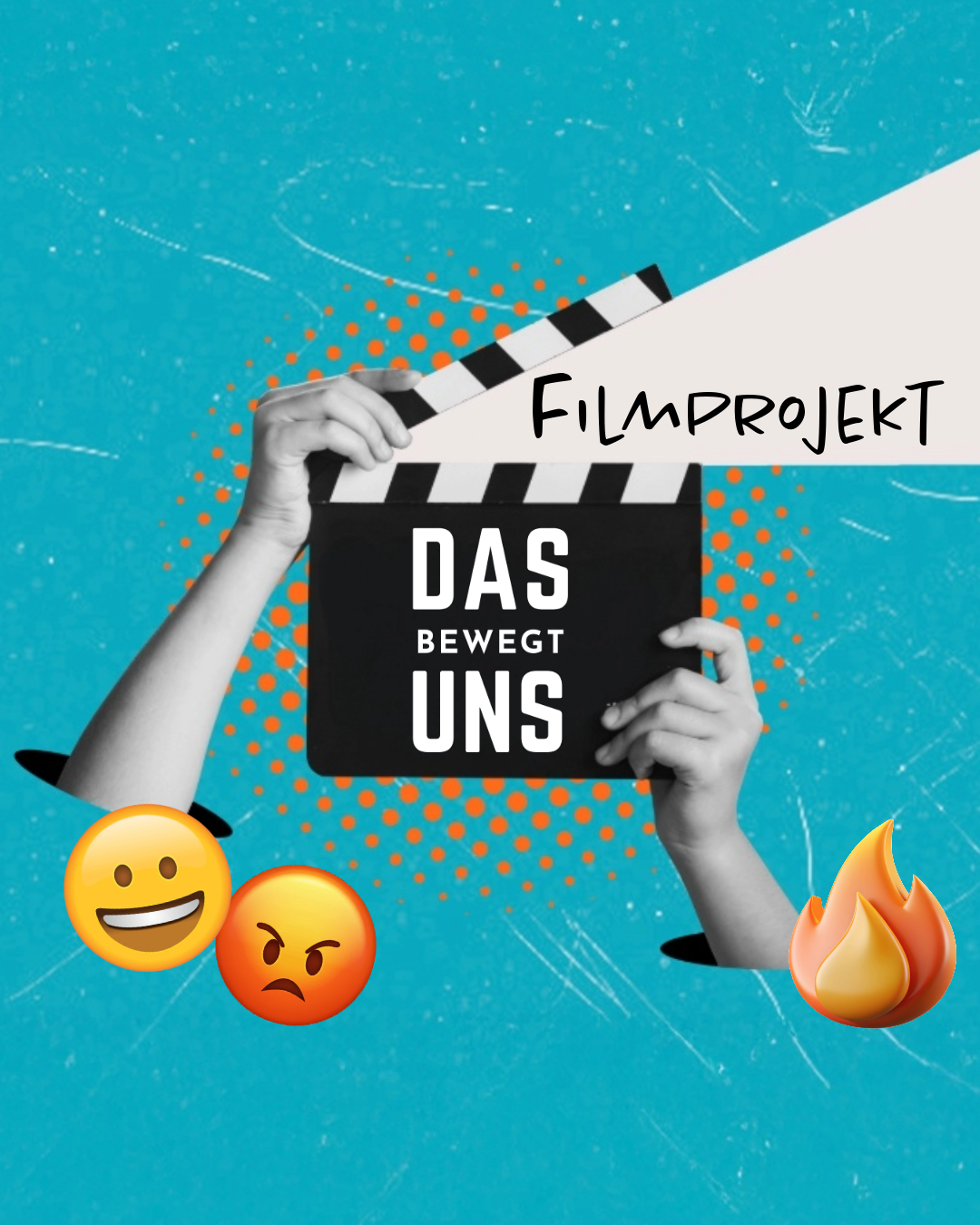 Bild zum Filmprojekt. Eine Filmklappe mit Emojis.