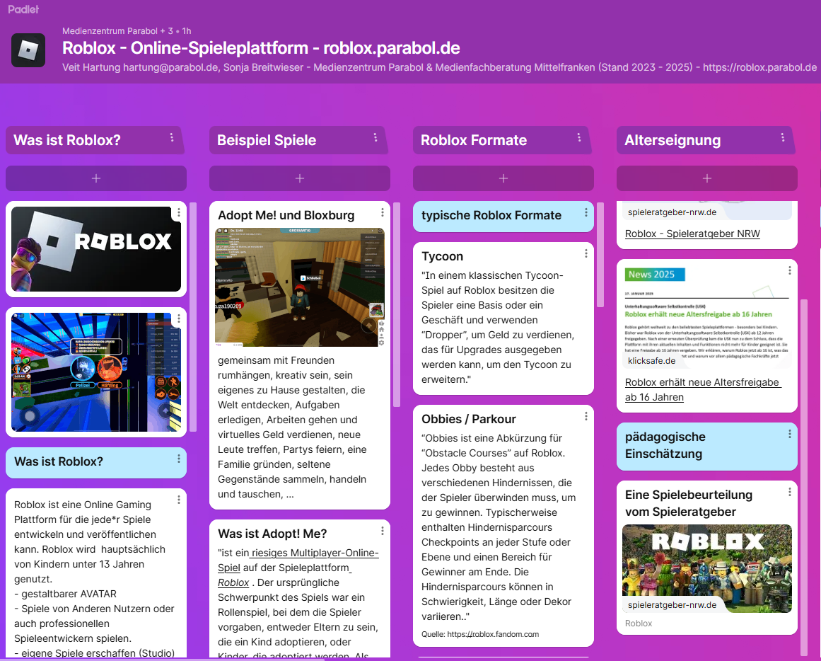 Screenshot des Roblox-Padlets